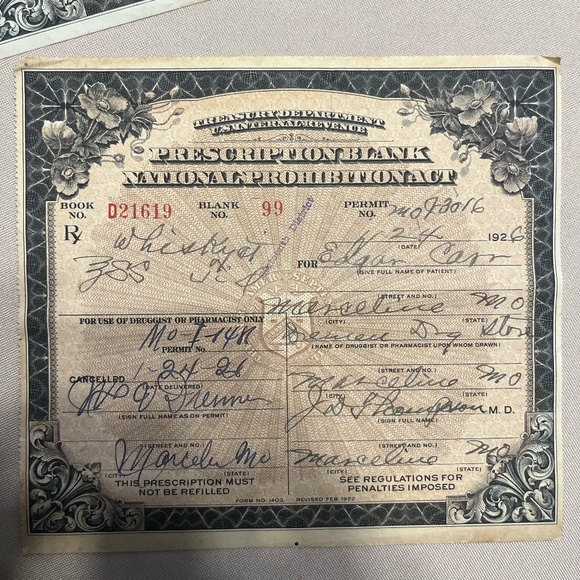 COPY - 1925 Prohibition Liquor Prescription Official Medicinal Whiskey License … - Picture 3 of 5